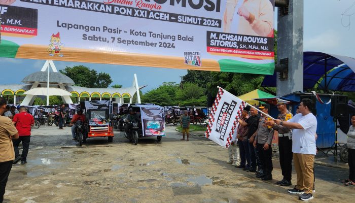 Polres Tanjung Balai Amankan Pelepasan Becak Promosi Dan Konvoi PON XXl Aceh – Sumut 2024