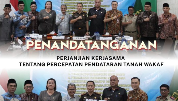 Kepala Kejaksaan Negri Gunung Sitoli Dr.Firman Halawa.SH.MH Bersama Para Bupati, Kepala BPN /ATR Serta Kakan Kemenag Tandatangan Percepatan Pendaftaran Tanah Wakaf Di wilayah Kerja Kejari Gunungsitoli