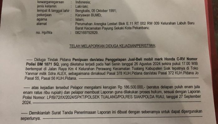 Terkait Dugaan Kasus Tindak Pidana Penipuan dan Penggelapan Jual Beli Mobil, Ini Pernyataan Afriadi Andika SH MH
